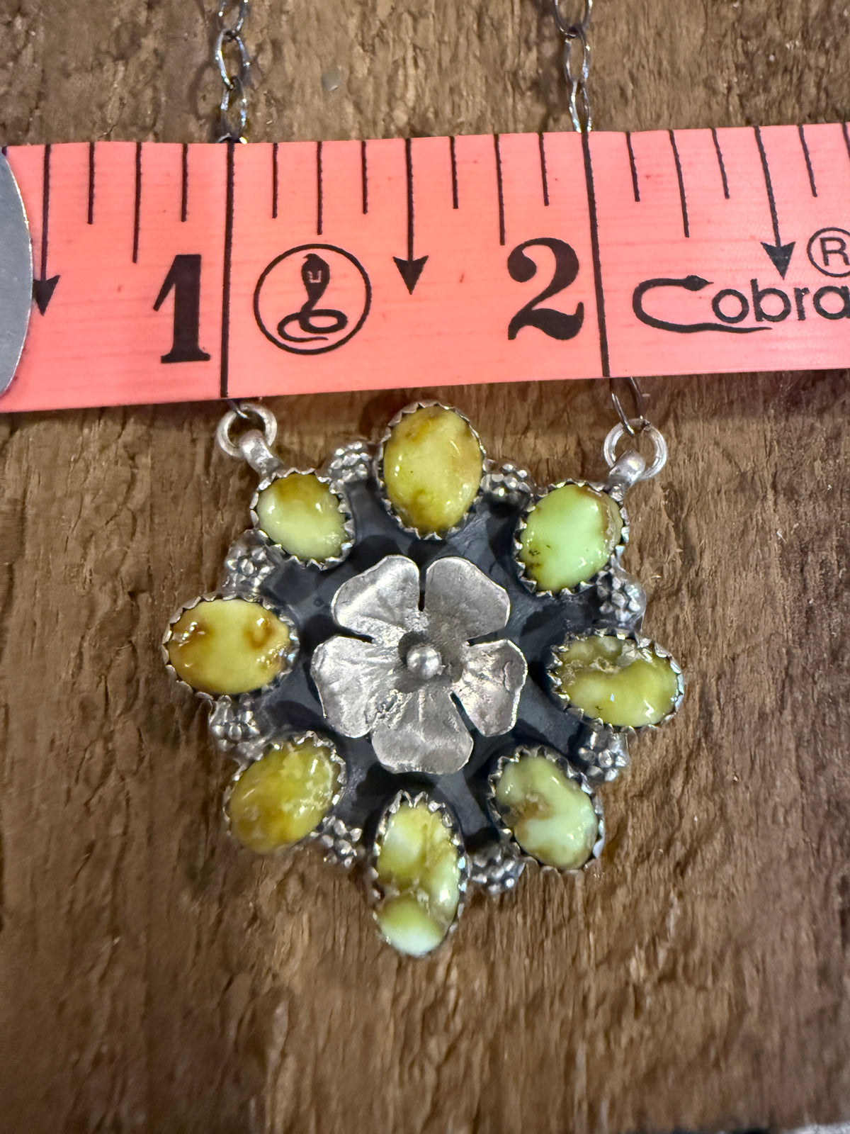 Palomino Turquoise Gemstone Flower Cluster 21 Inch Chain Necklace in Sterling Silver