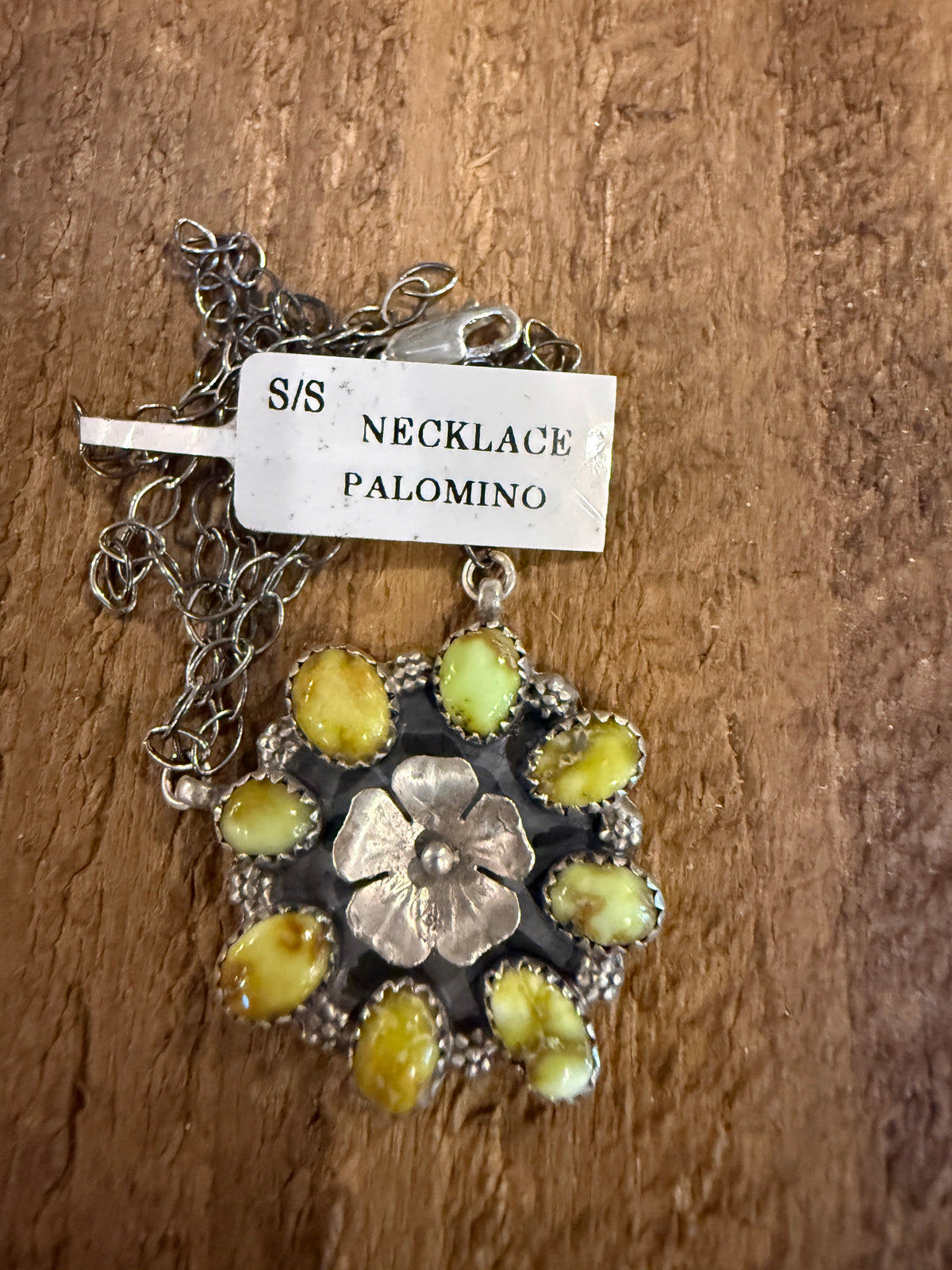 Palomino Turquoise Gemstone Flower Cluster 21 Inch Chain Necklace in Sterling Silver