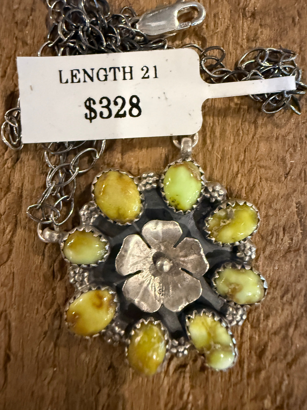Palomino Turquoise Gemstone Flower Cluster 21 Inch Chain Necklace in Sterling Silver