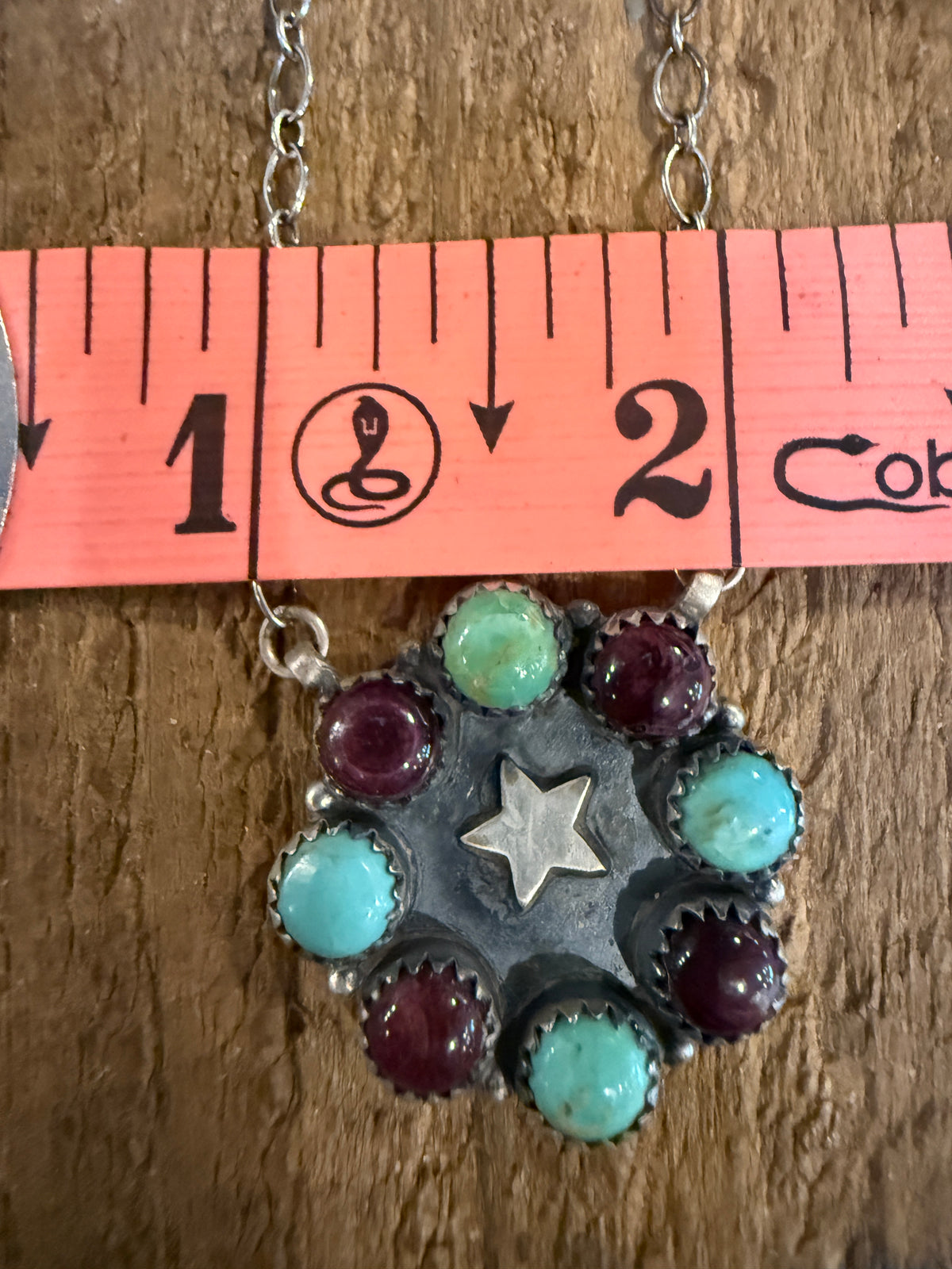 Mohave Turquoise and Purple Spiny Floral Cluster 20 Inch Chain Necklace in Sterling Silver