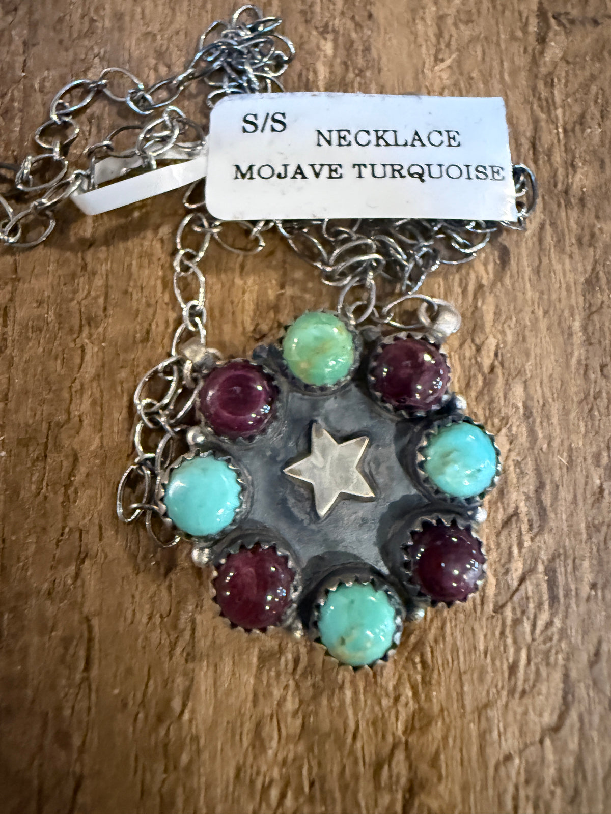 Mohave Turquoise and Purple Spiny Floral Cluster 20 Inch Chain Necklace in Sterling Silver