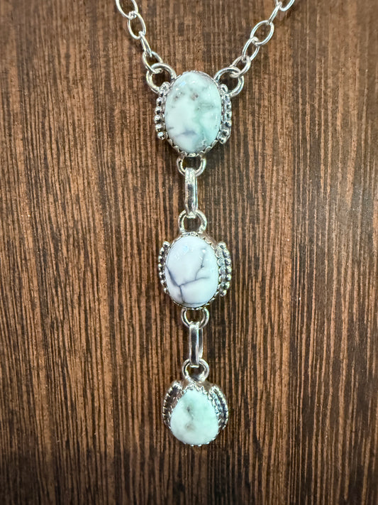 Black Paloma Turquoise Gemstone Three Stone 20 Inch Chain Necklace in Sterling Silver