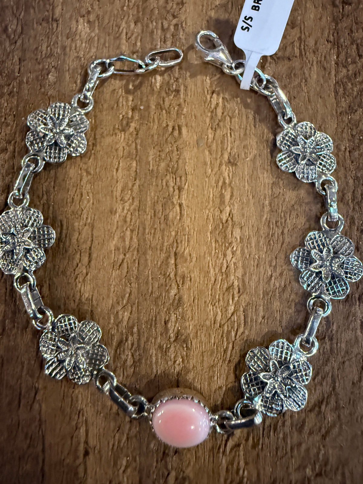 Queen Pink Conch Floral 8 Inch Link Bracelet in Sterling Silver