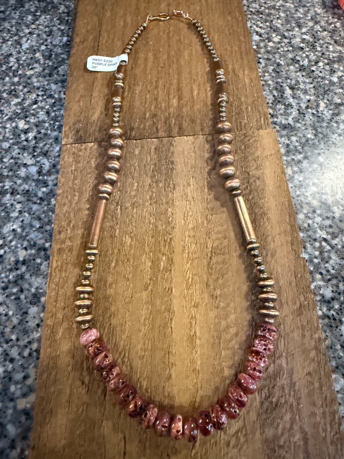 Purple Spiny Totum Bead 20 Inch Necklace in Genuine Copper