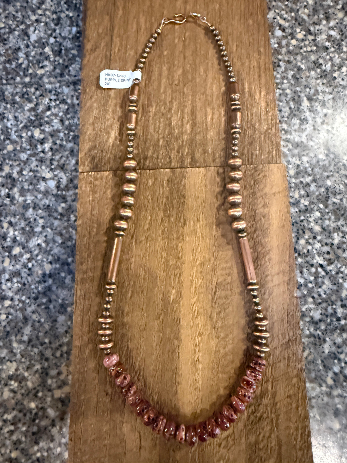 Purple Spiny Totum Bead 20 Inch Necklace in Genuine Copper