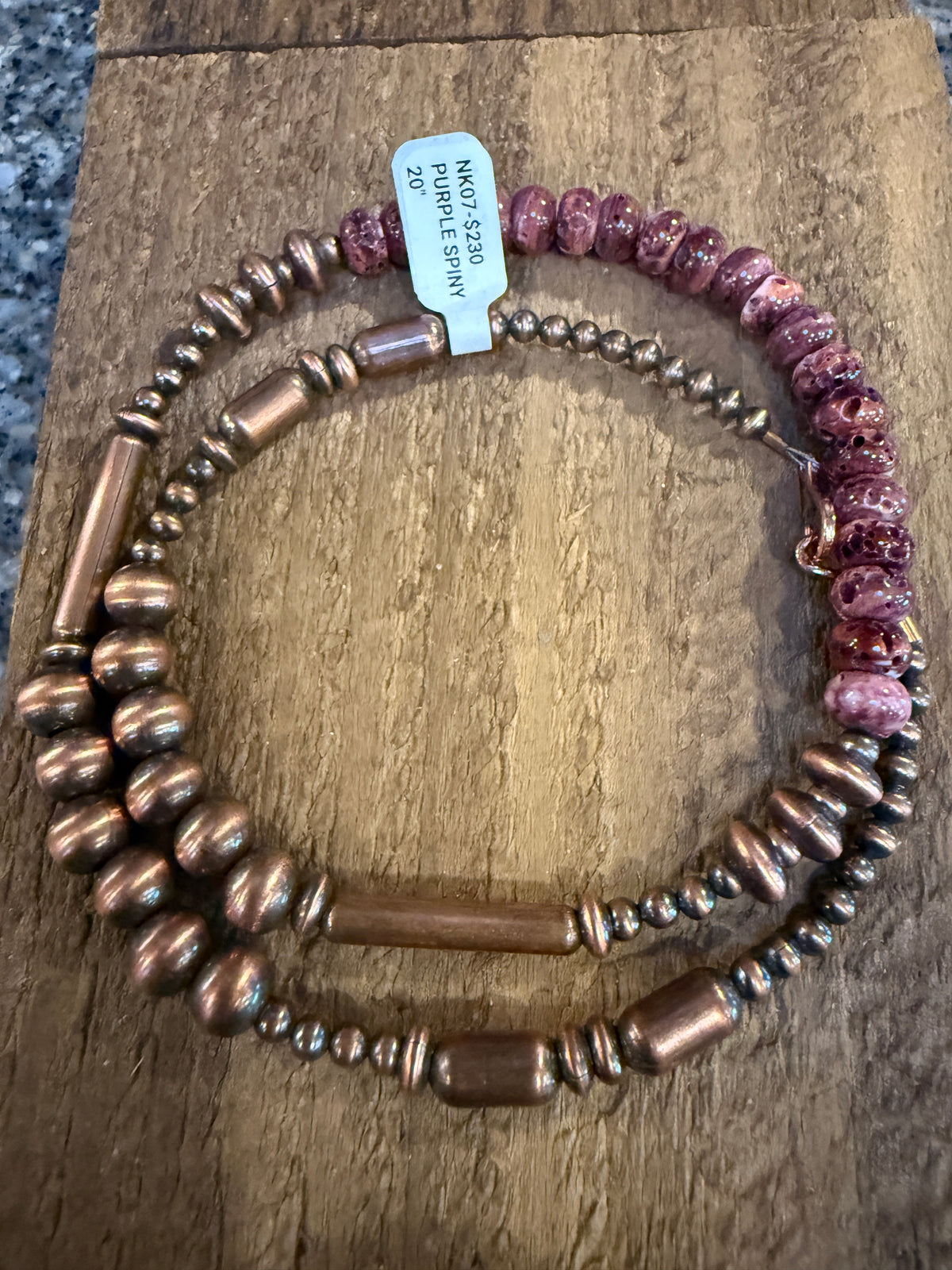 Purple Spiny Totum Bead 20 Inch Necklace in Genuine Copper
