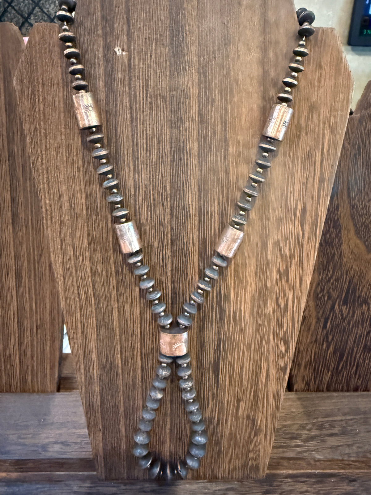 Larimar and Amethyst Necklace Layered with Totum Saucer Pearl Necklace Gift Set In Genuine Copper