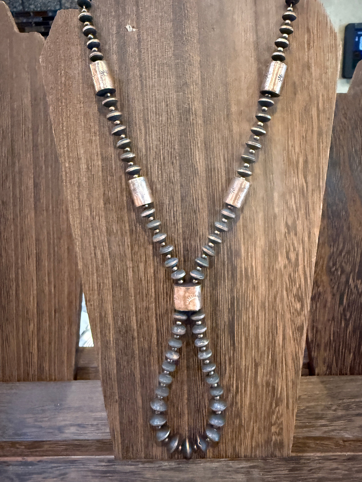 Larimar and Amethyst Necklace Layered with Totum Saucer Desert Pearl Necklace Gift Set in Genuine Copper