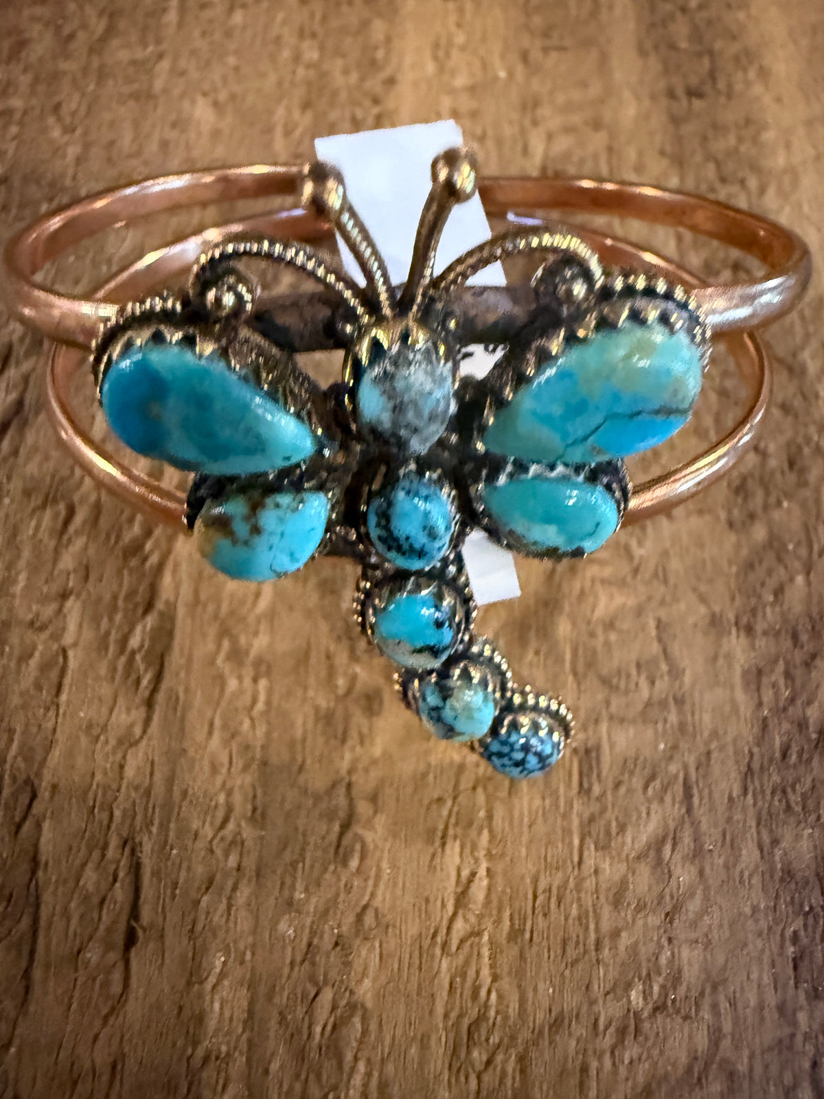 Mohave Turquoise Gemstone Dragon Fly Genuine Copper Flex Wide Cuff Bracelet