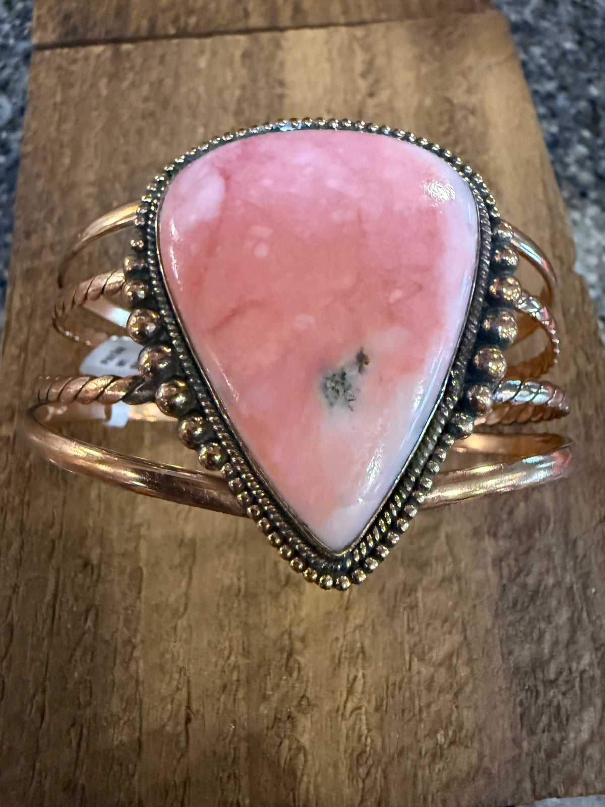 Pink Opal Gemstone FLEX Wide Cuff Bangle in Genuine Copper Size 7