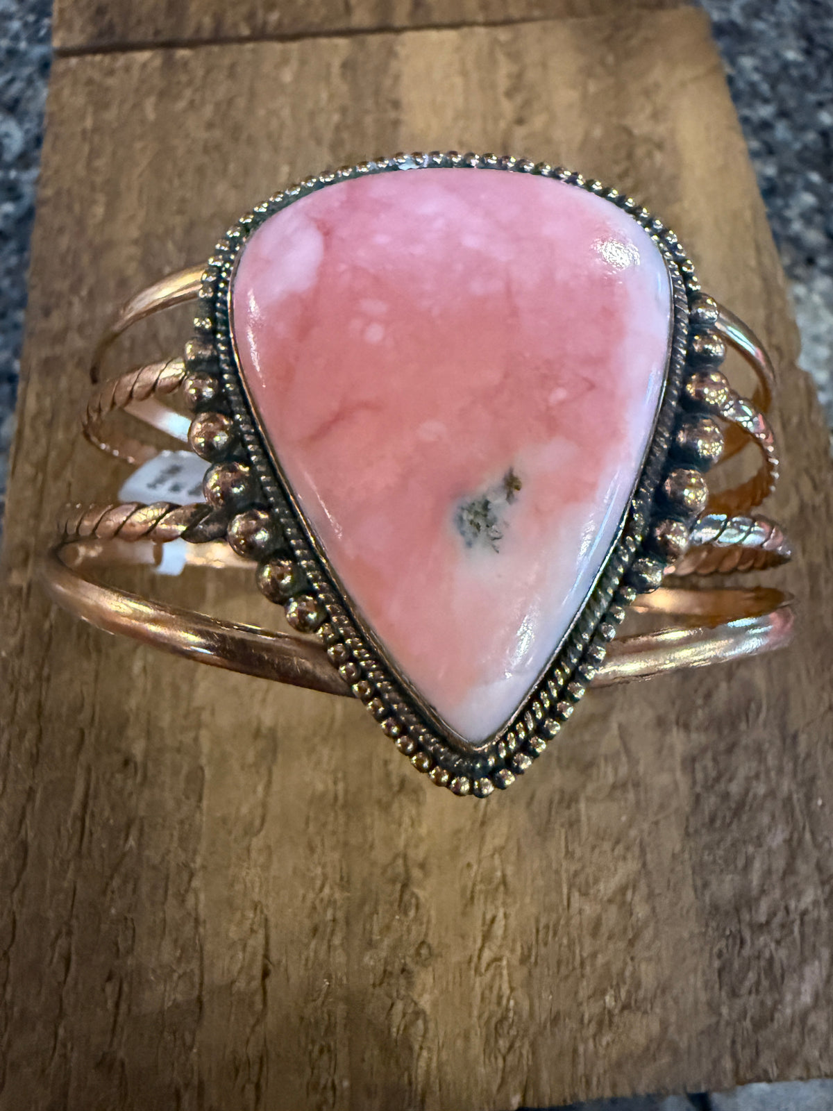 Pink Opal Gemstone FLEX Wide Cuff Bangle in Genuine Copper Size 7
