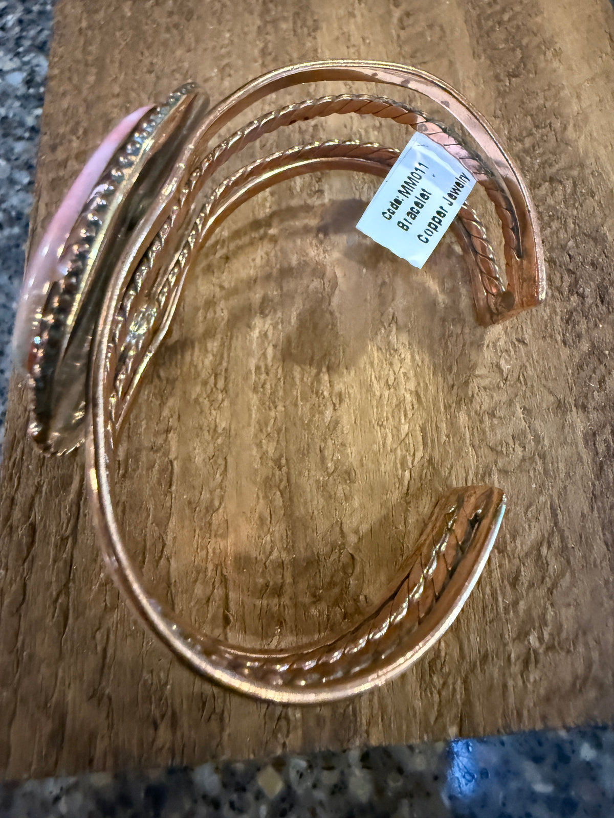 Pink Opal Gemstone FLEX Wide Cuff Bangle in Genuine Copper Size 7