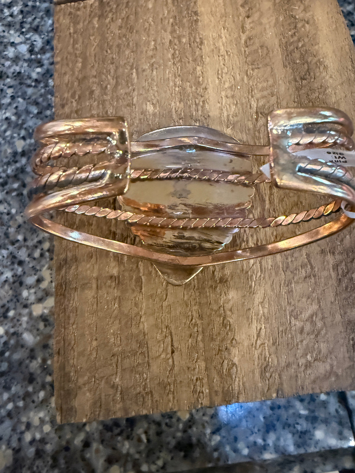Pink Opal Gemstone FLEX Wide Cuff Bangle in Genuine Copper Size 7