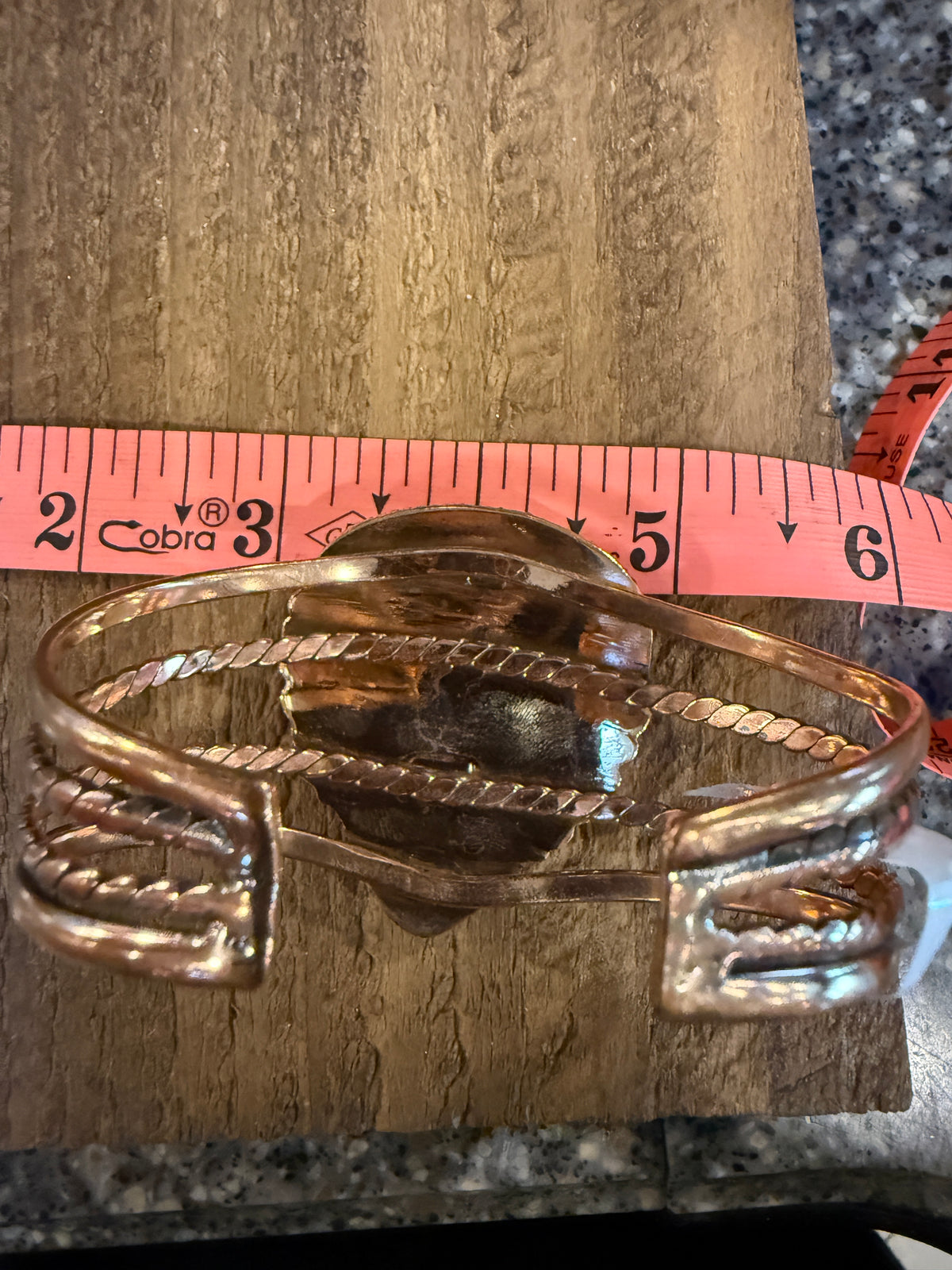 Pink Opal Gemstone FLEX Wide Cuff Bangle in Genuine Copper Size 7