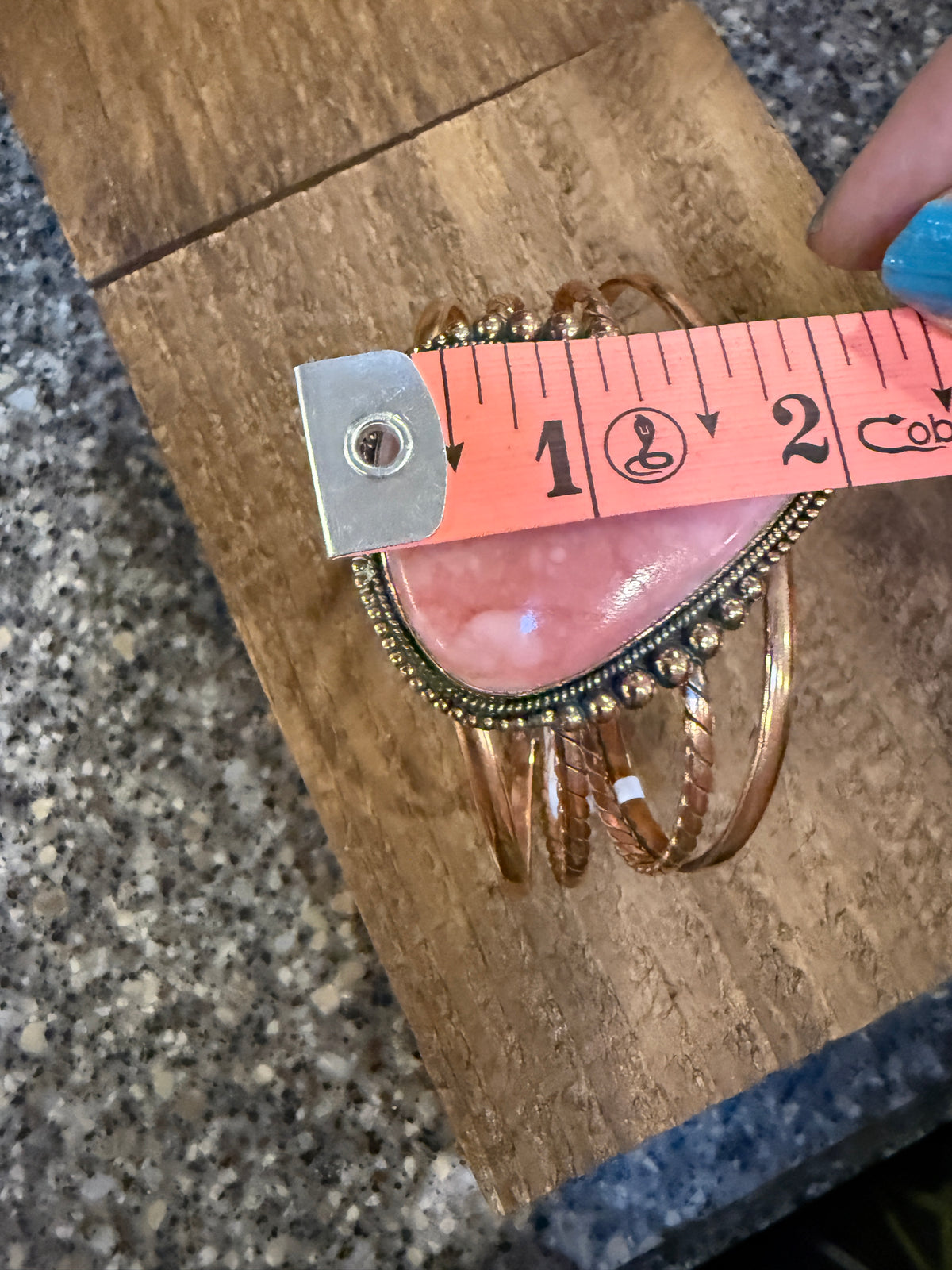 Pink Opal Gemstone FLEX Wide Cuff Bangle in Genuine Copper Size 7