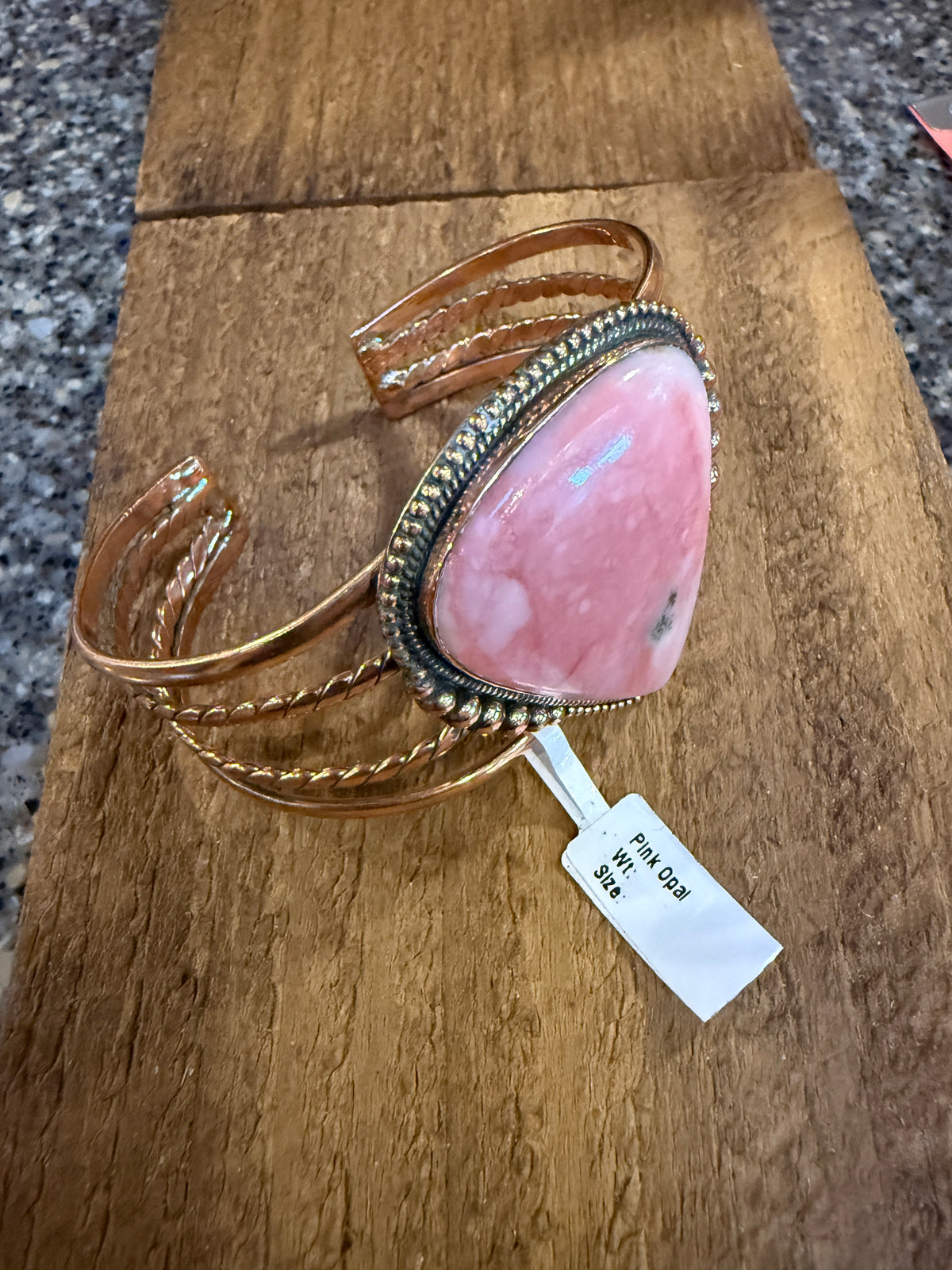 Pink Opal Gemstone FLEX Wide Cuff Bangle in Genuine Copper Size 7