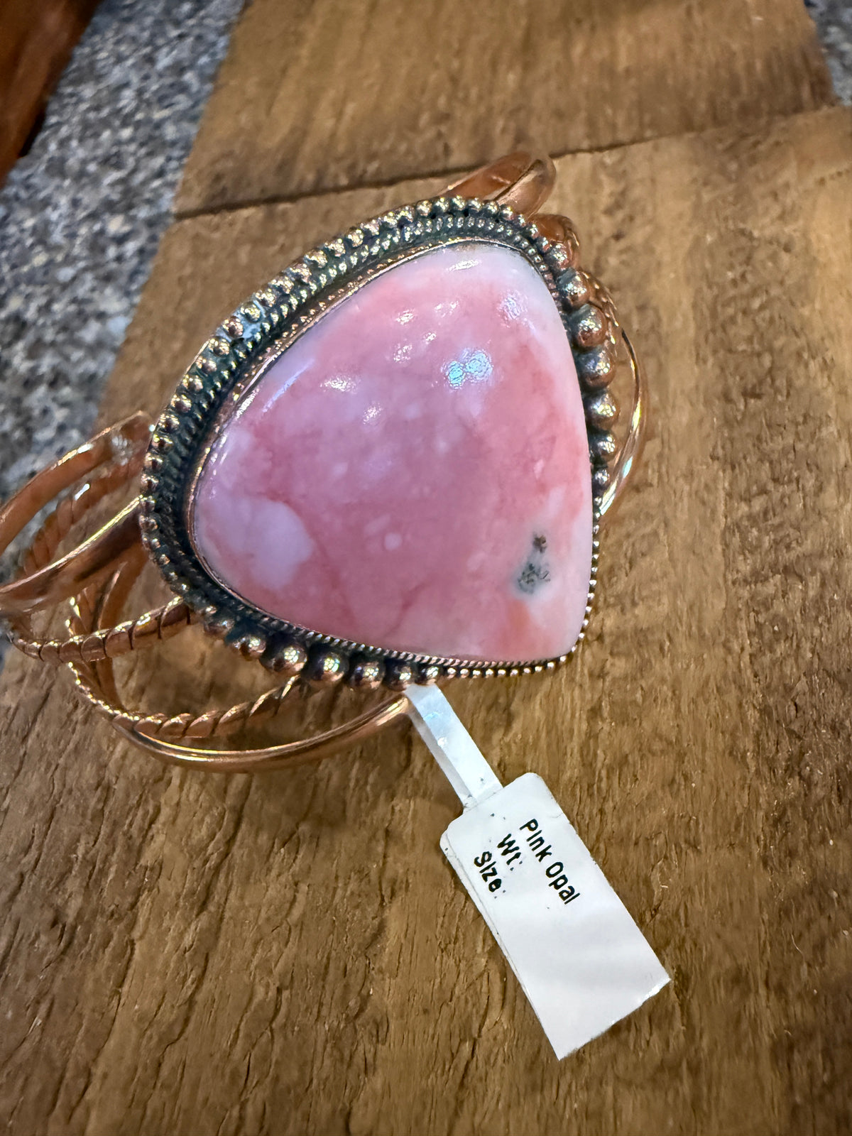 Pink Opal Gemstone FLEX Wide Cuff Bangle in Genuine Copper Size 7