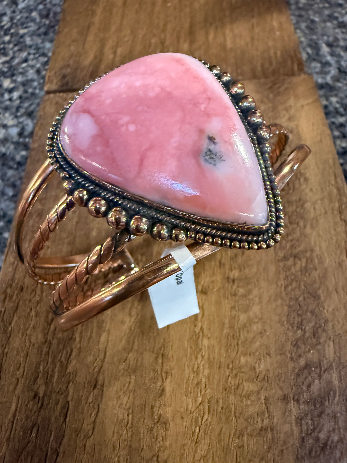 Pink Opal Gemstone FLEX Wide Cuff Bangle in Genuine Copper Size 7