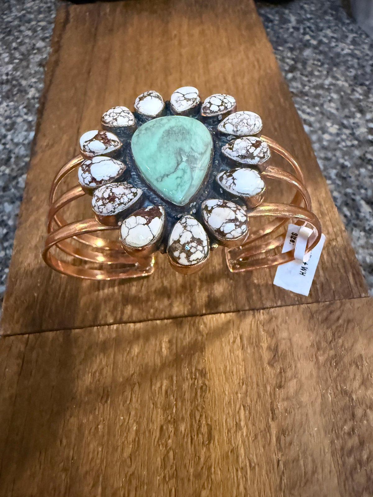 Wild Horse Dahlia and Variscite Gemstone Wide Cuff FLEX Bangle and Statement Adjustable Ring Set
