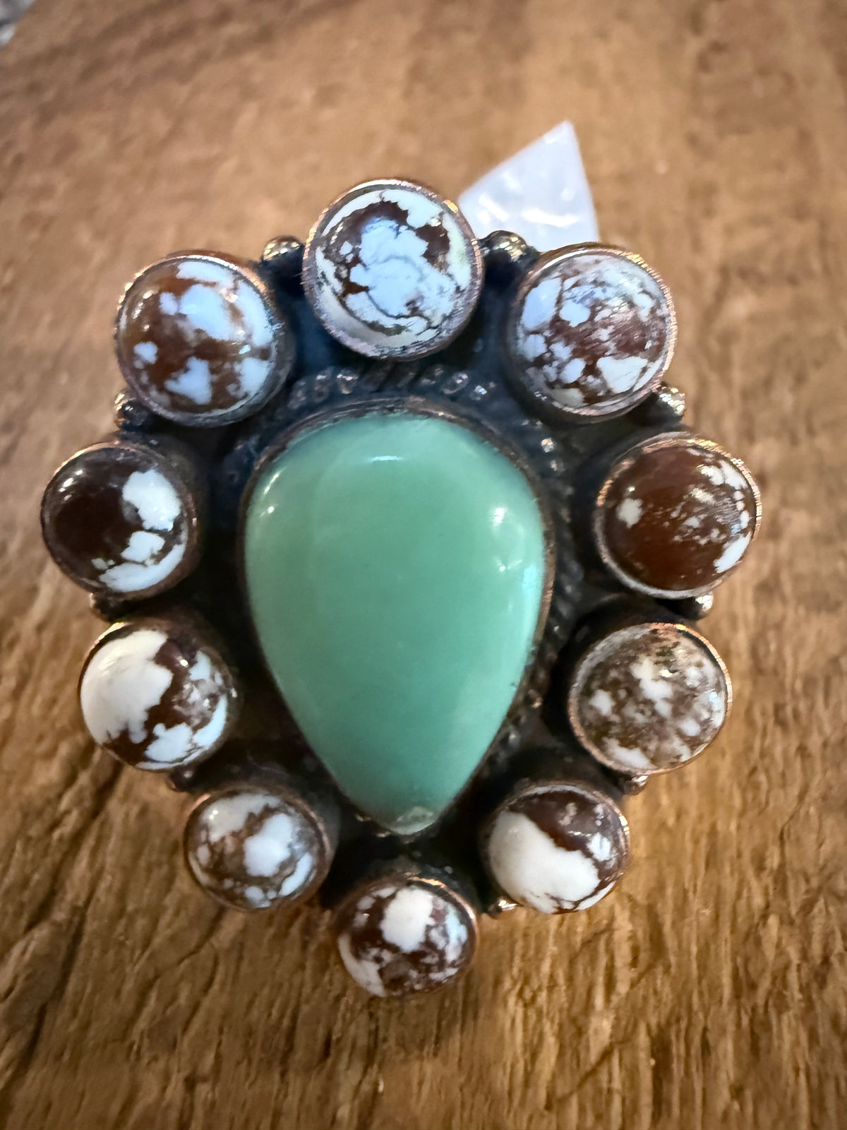 Wild Horse Dahlia and Variscite Gemstone Wide Cuff FLEX Bangle and Statement Adjustable Ring Set