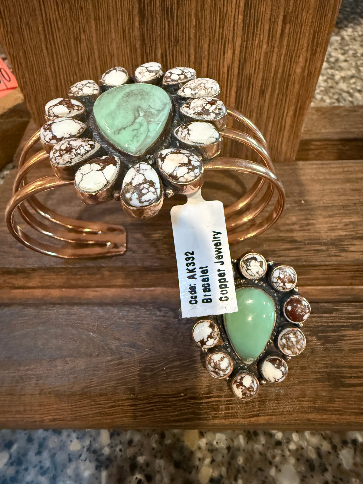 Wild Horse Dahlia and Variscite Gemstone Wide Cuff FLEX Bangle and Statement Adjustable Ring Set