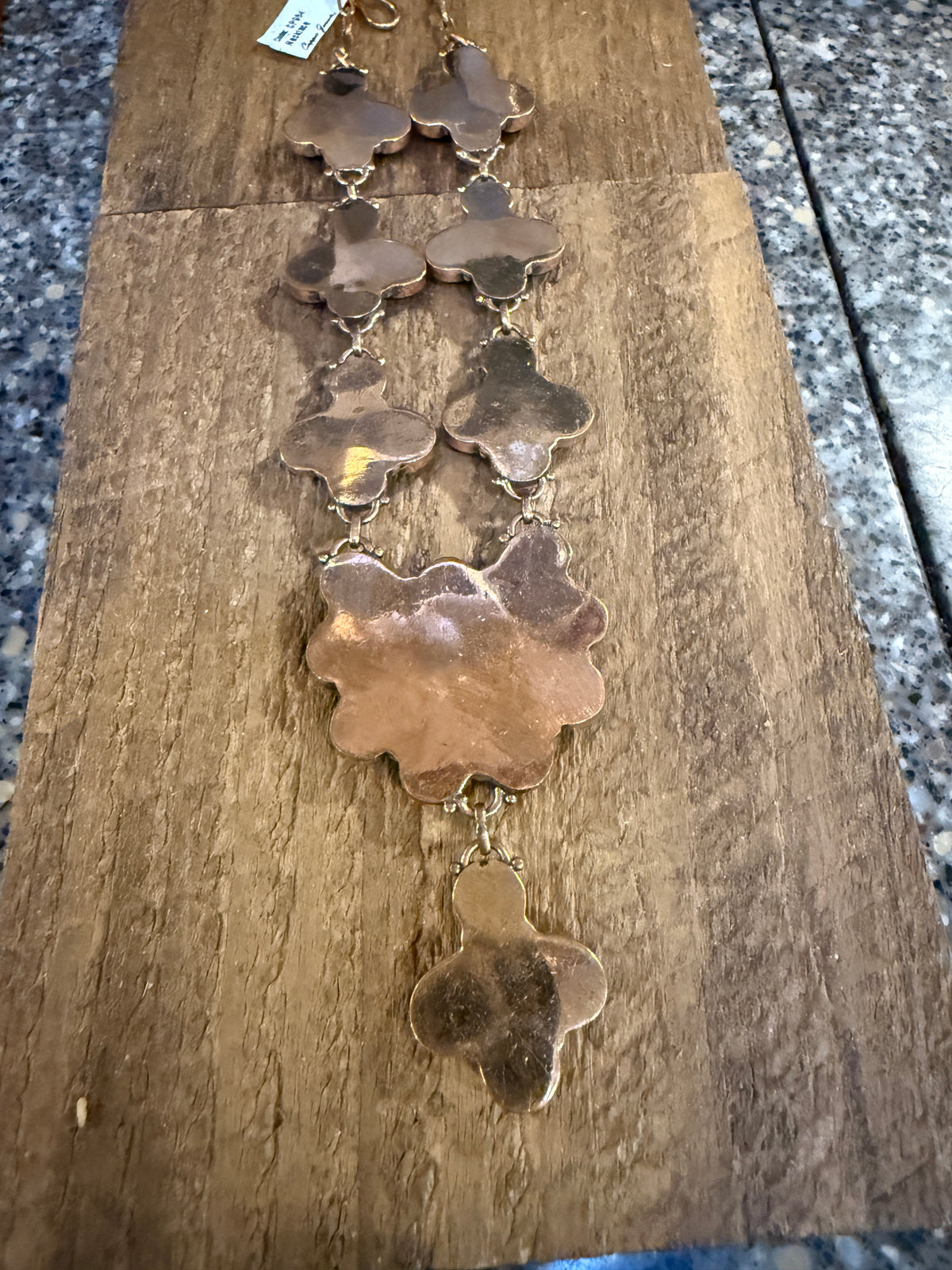 Golden Dahlia and Black Onyx Gemstone Lariat Necklace in Genuine Copper