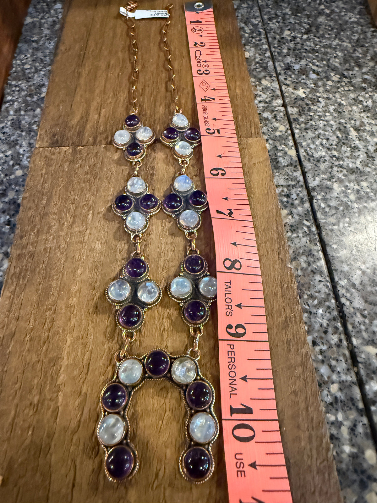 Purple Amethyst and Moonstone Paper Clip Chain Lariat Necklace in Genuine Copper