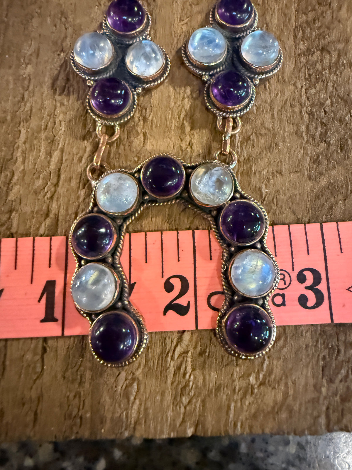 Purple Amethyst and Moonstone Paper Clip Chain Lariat Necklace in Genuine Copper