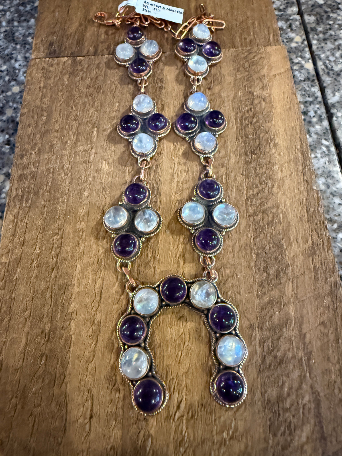 Purple Amethyst and Moonstone Paper Clip Chain Lariat Necklace in Genuine Copper