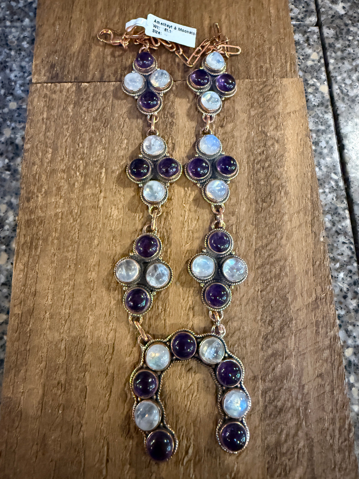 Purple Amethyst and Moonstone Paper Clip Chain Lariat Necklace in Genuine Copper