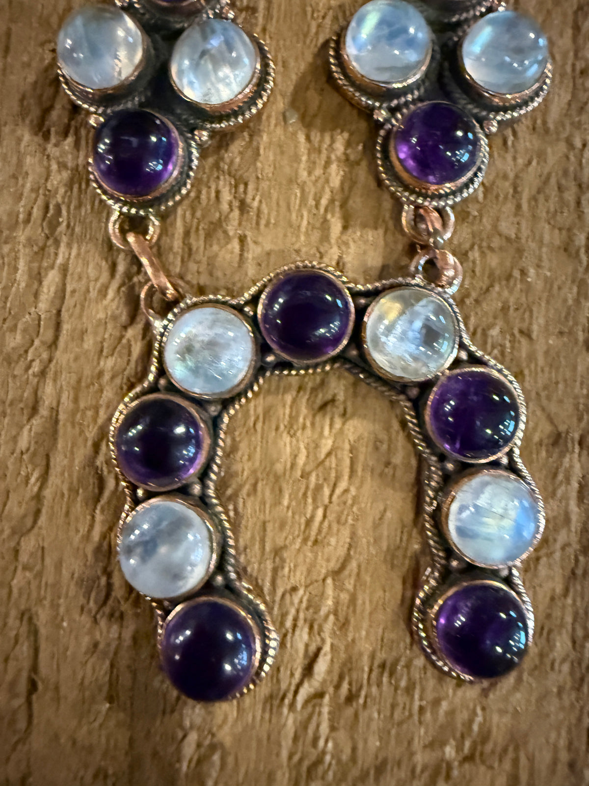 Purple Amethyst and Moonstone Paper Clip Chain Lariat Necklace in Genuine Copper