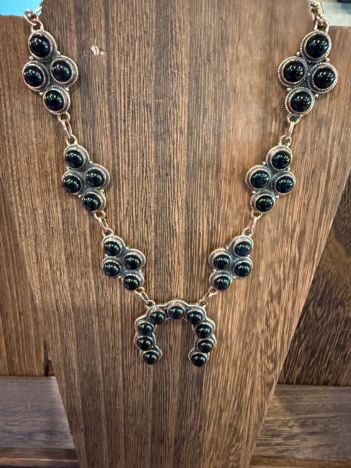 Black Onyx Gemstone Squash Paper Clip Chain Necklace in Genuine Copper