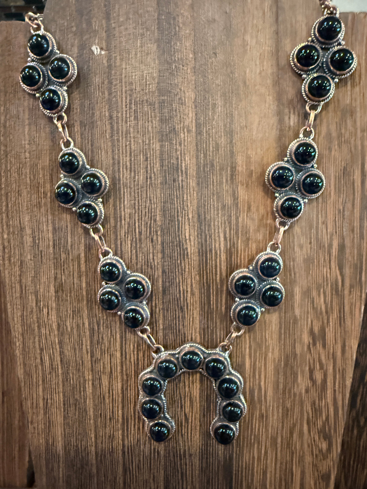 Black Onyx Gemstone Squash Paper Clip Chain Necklace in Genuine Copper