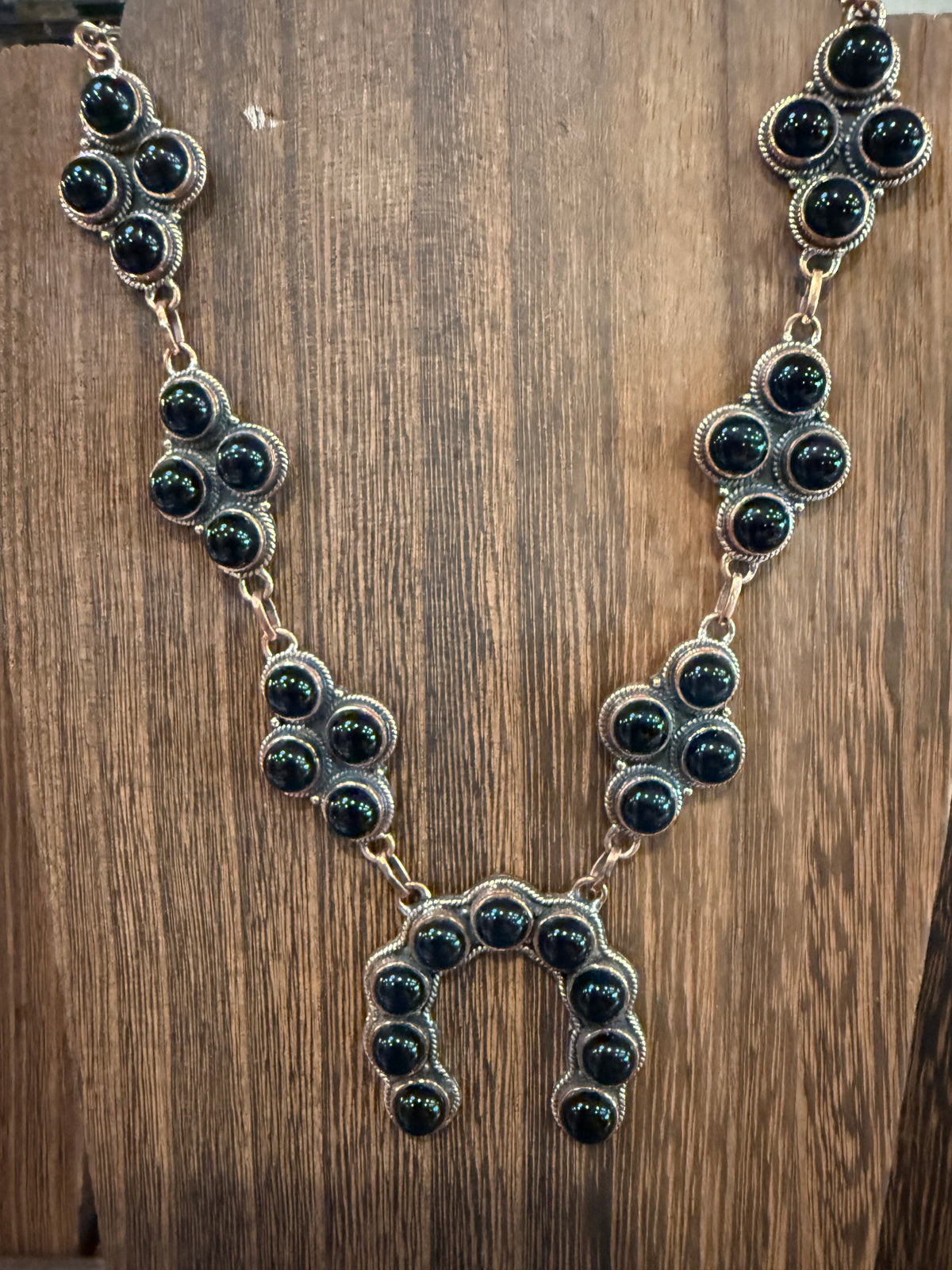 Black Onyx Gemstone Squash Paper Clip Chain Necklace in Genuine Copper