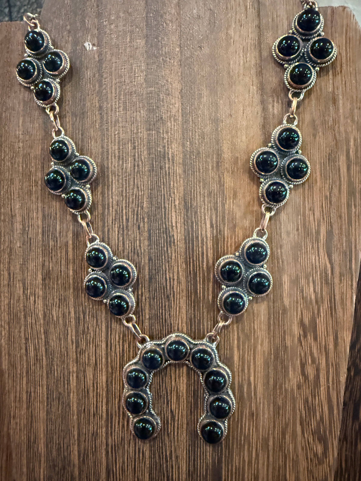 Black Onyx Gemstone Squash Paper Clip Chain Necklace in Genuine Copper