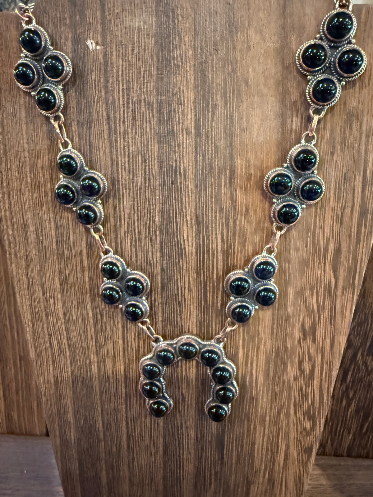 Black Onyx Gemstone Squash Paper Clip Chain Necklace in Genuine Copper