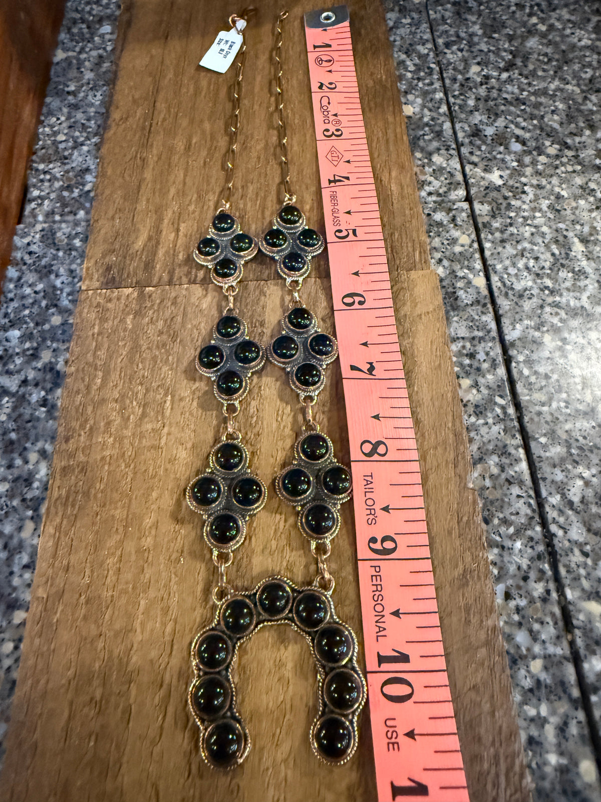 Black Onyx Gemstone Squash Paper Clip Chain Necklace in Genuine Copper