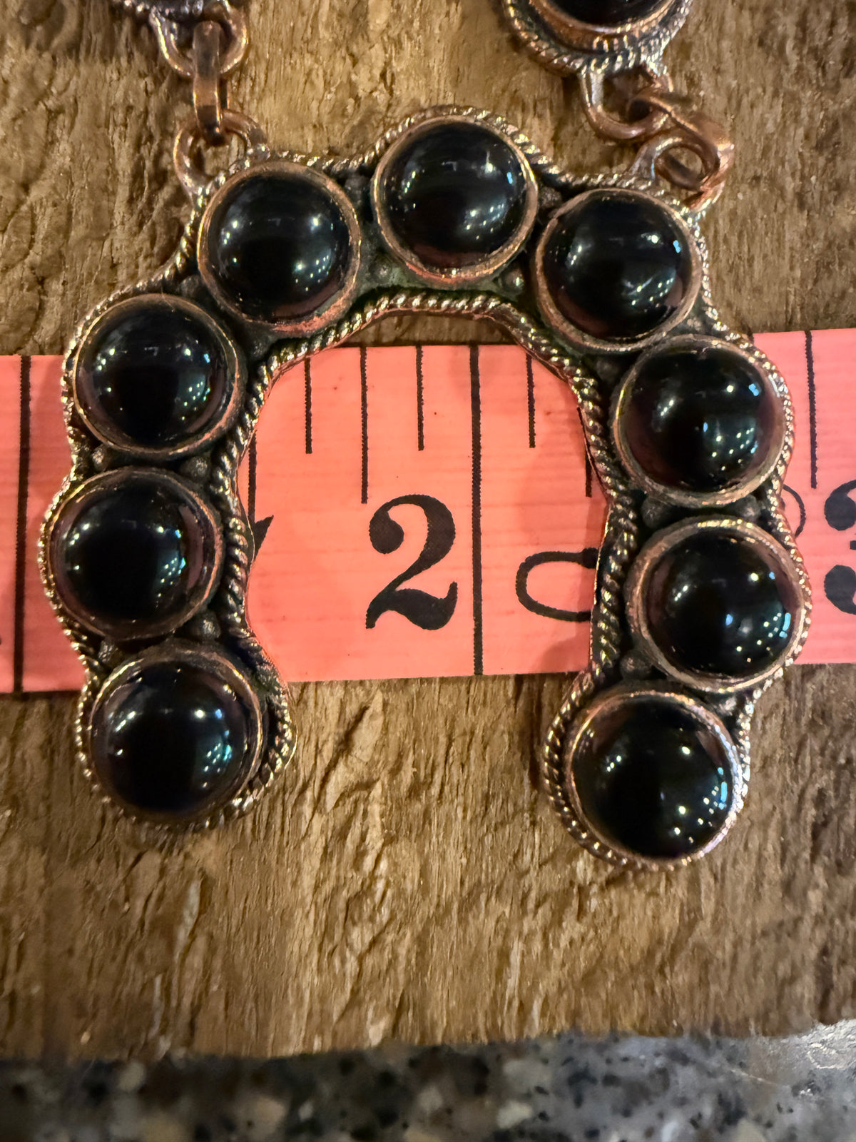 Black Onyx Gemstone Squash Paper Clip Chain Necklace in Genuine Copper