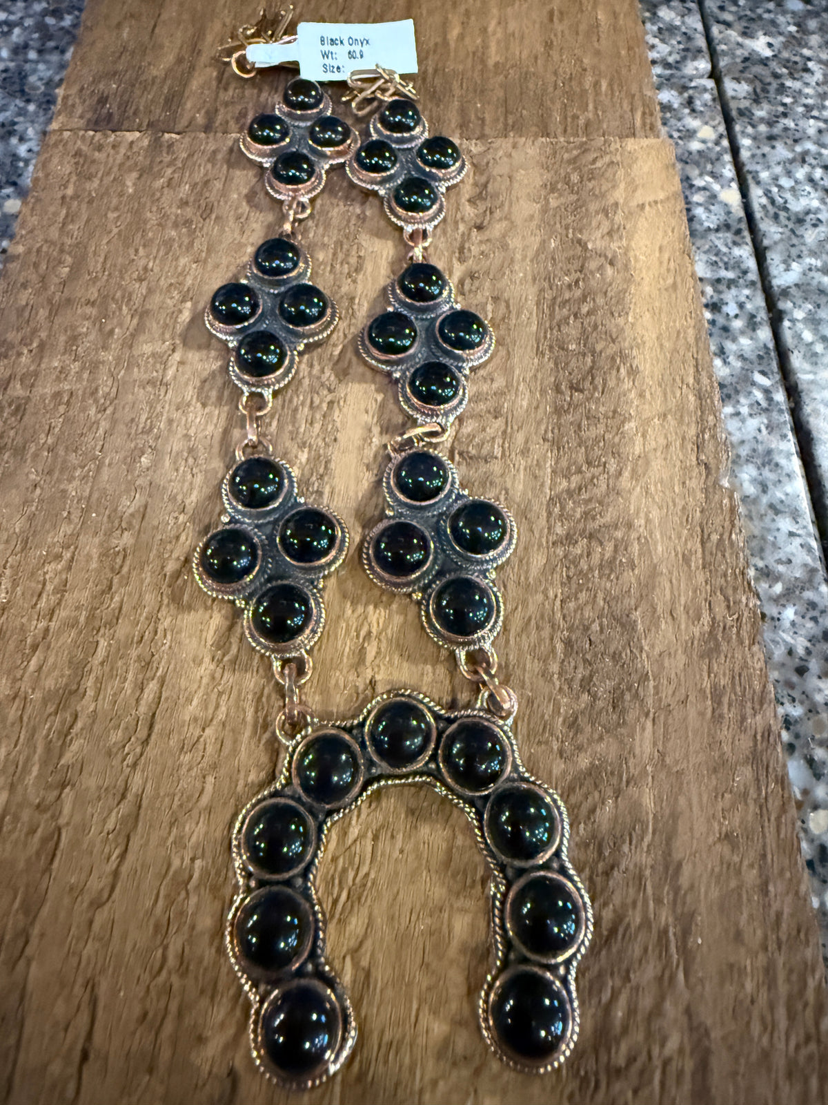 Black Onyx Gemstone Squash Paper Clip Chain Necklace in Genuine Copper