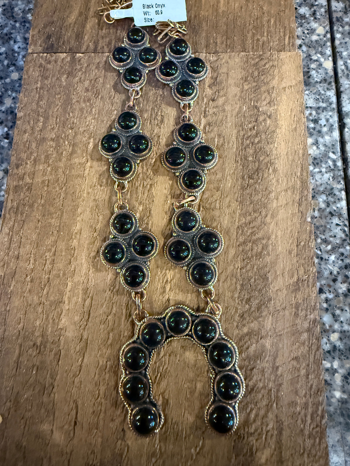 Black Onyx Gemstone Squash Paper Clip Chain Necklace in Genuine Copper