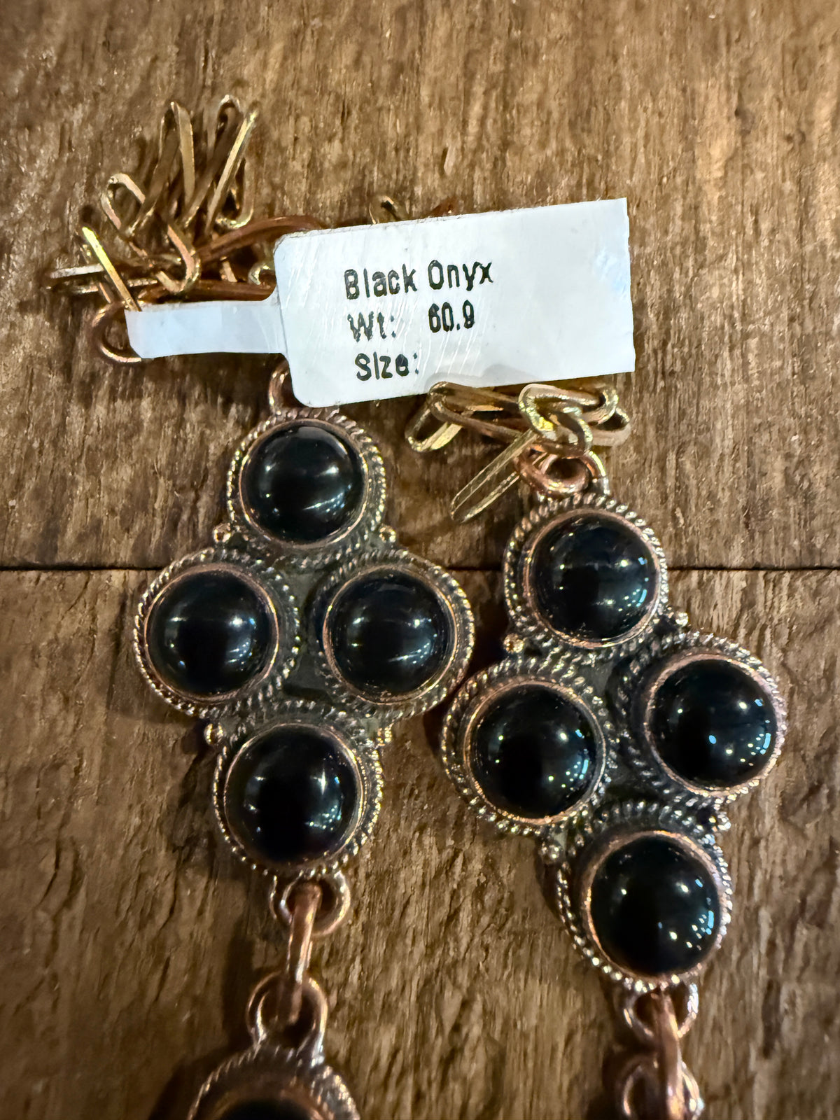 Black Onyx Gemstone Squash Paper Clip Chain Necklace in Genuine Copper