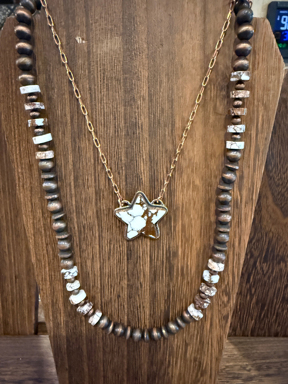 Wild Horse Dahlia Star Necklace and Wild Horse Desert Pearl Rondell Necklace Gift Set in Genuine Copper