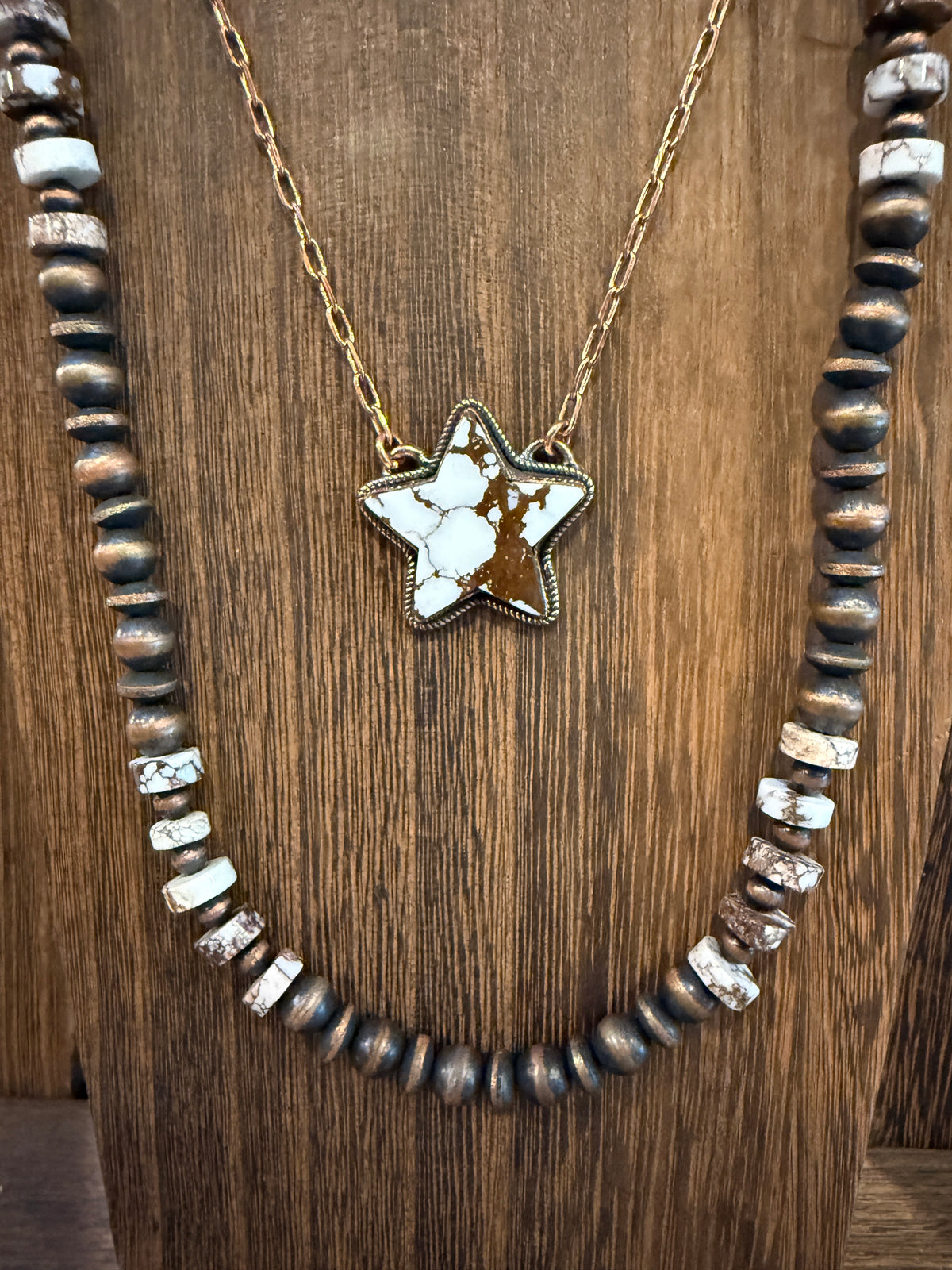 Wild Horse Dahlia Star Necklace and Wild Horse Desert Pearl Rondell Necklace Gift Set in Genuine Copper