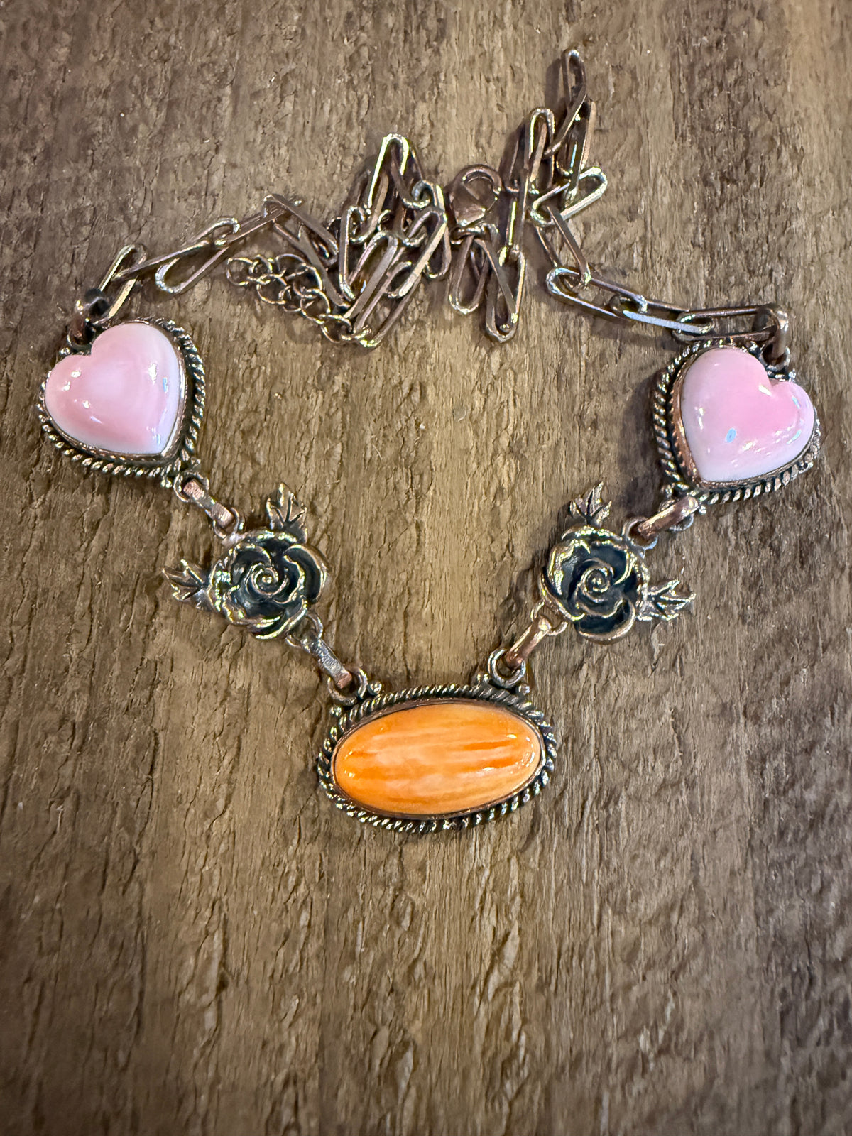 Queen Pink Conch and Orange Spiny Adjustable Choker Necklace and 5mm 16 Inch Desert Pearl Necklace Genuine Copper