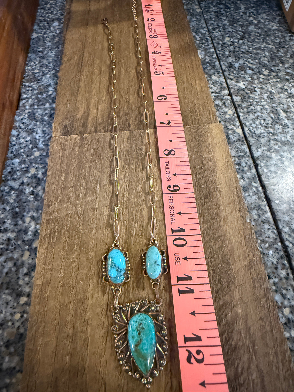 Kingman Turquoise Choker or Lariat Necklace and Totum Saucer Desert Pearl in Genuine Copper Gift Set