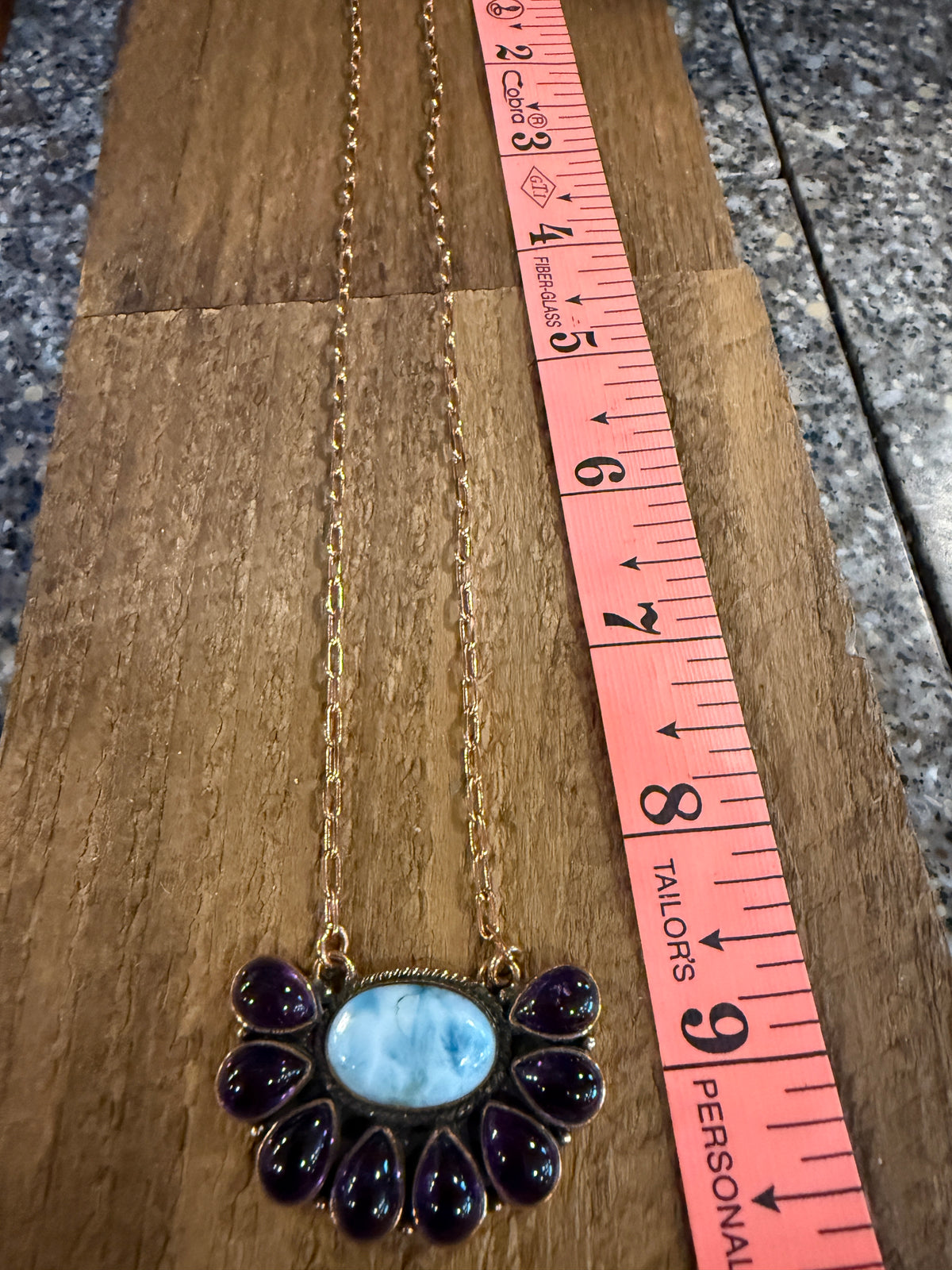 Larimar and Amethyst Necklace Layered with Totum Saucer Pearl Necklace Gift Set In Genuine Copper