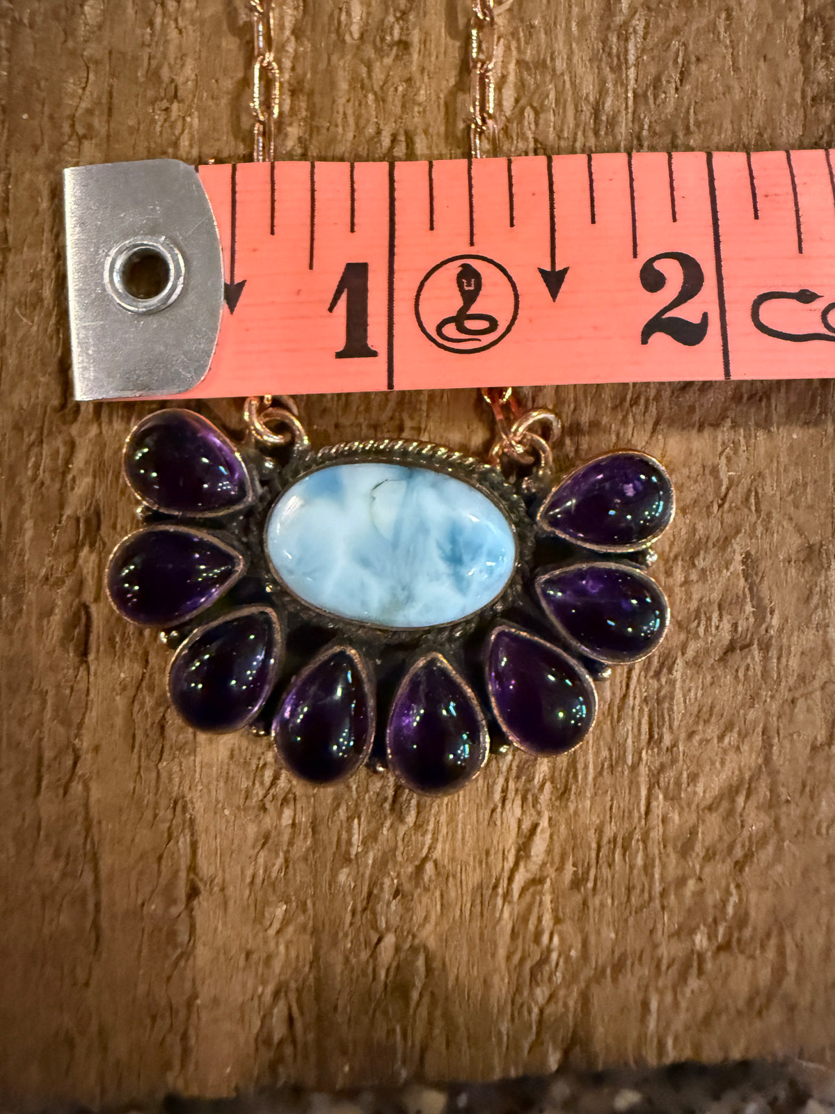 Larimar and Amethyst Necklace Layered with Totum Saucer Pearl Necklace Gift Set In Genuine Copper