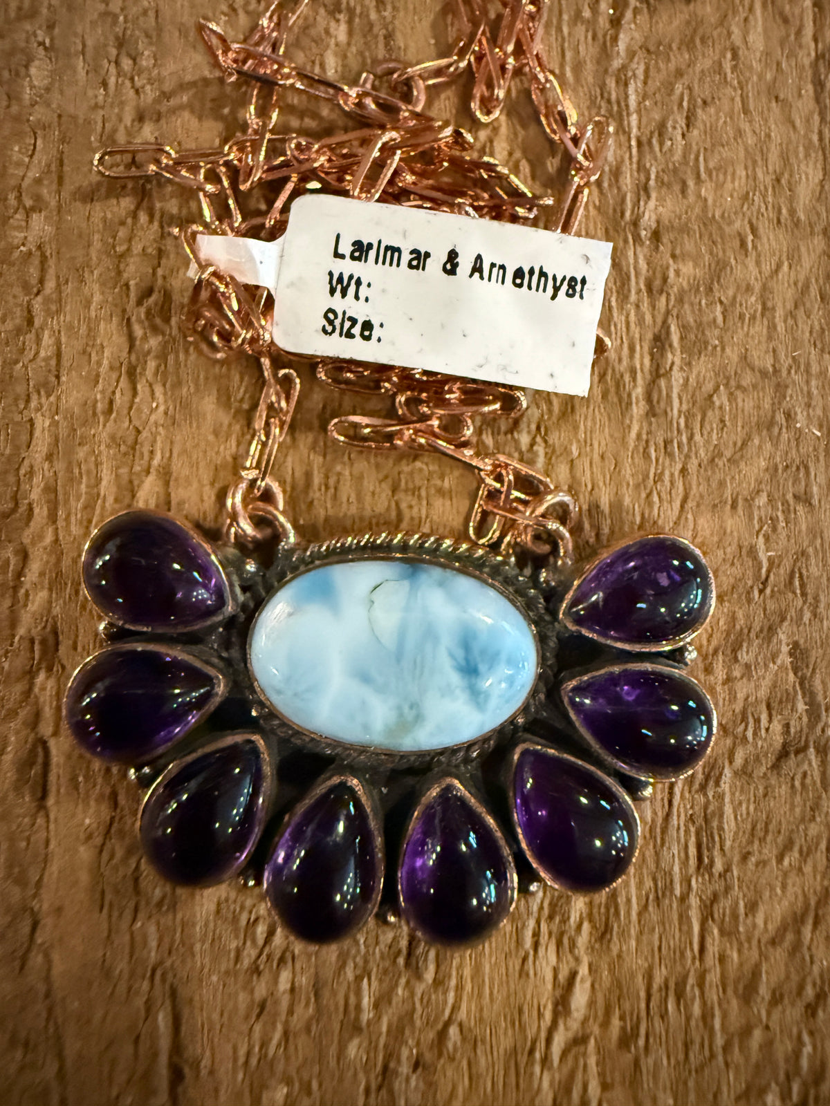 Larimar and Amethyst Necklace Layered with Totum Saucer Pearl Necklace Gift Set In Genuine Copper