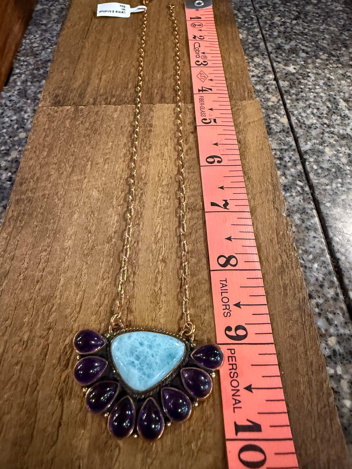 Larimar and Amethyst Necklace Layered with Totum Saucer Desert Pearl Necklace Gift Set in Genuine Copper