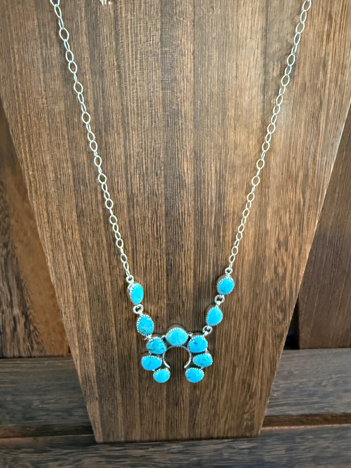 Kingman Turquoise Gemstone Squash Necklace In Sterling Silver 20 Inch Chain